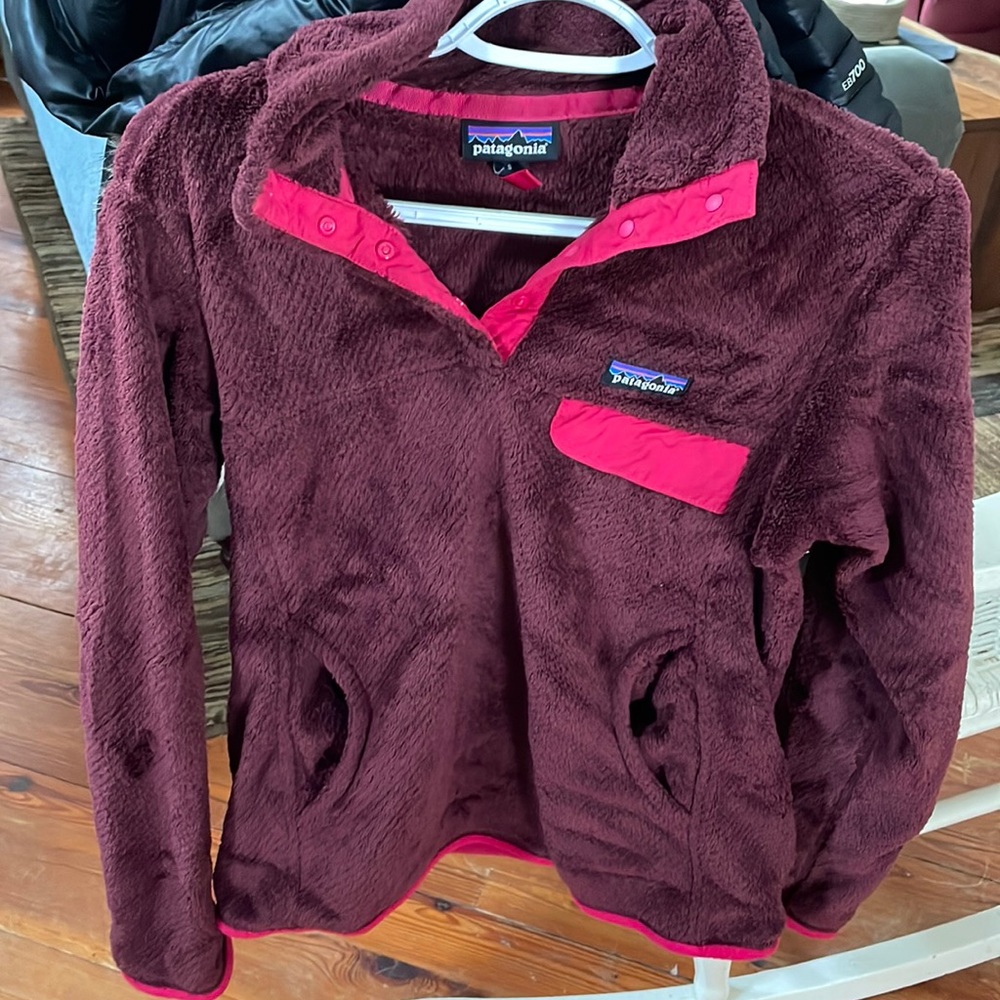 Maroon and Pink Patagonia Fleece Button Down